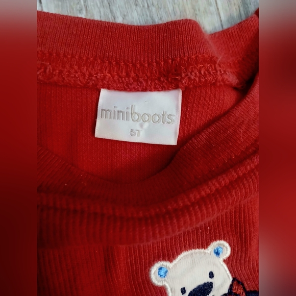 Miniboots Vintage Hockey Bear boys long sleeve top red 5T - Picture 3 of 4